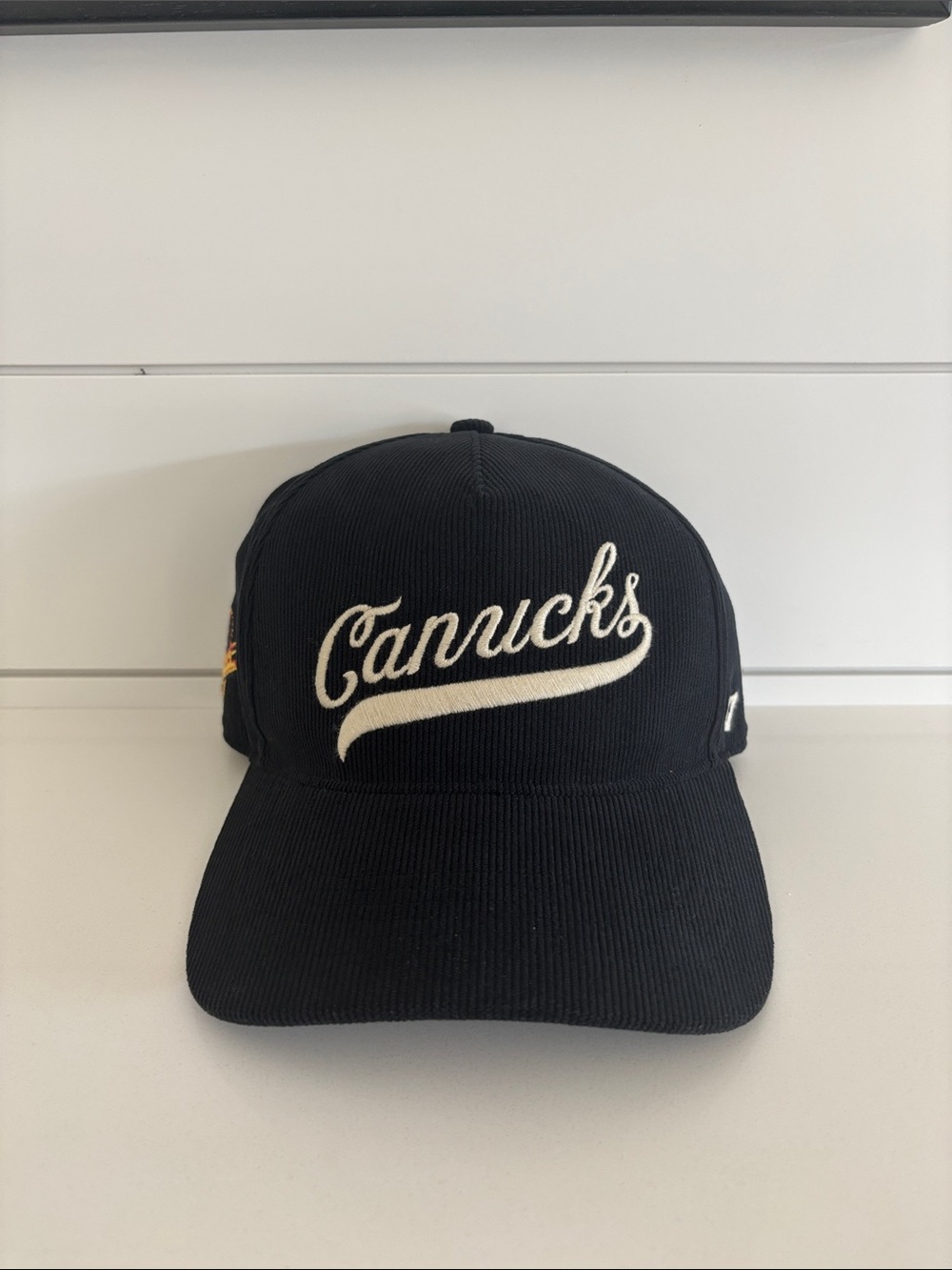 Cannucks Script Logo Black Baseball Cap